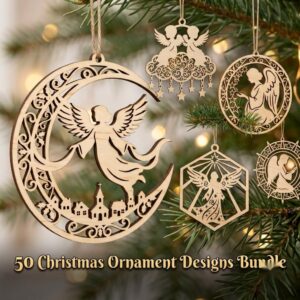 Celestial Angel Christmas Ornament, Laser Heavenly Moon and Stars Decor