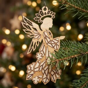 Celestial Angel Christmas Ornament, Laser Heavenly Moon and Stars Decor