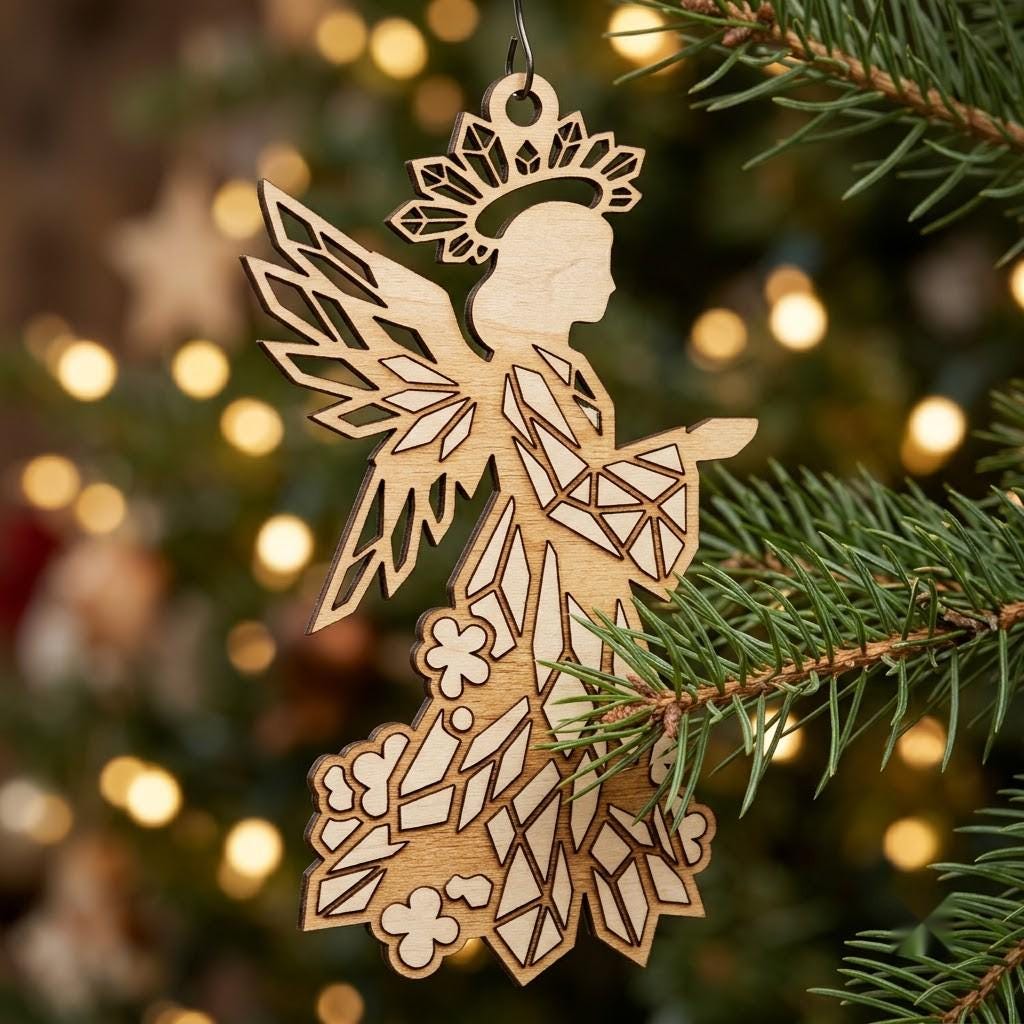 Celestial Angel Christmas Ornament, Laser Heavenly Moon and Stars Decor