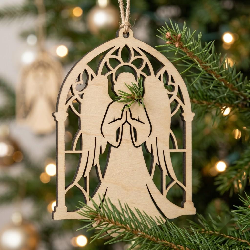 Celestial Angel Christmas Ornament, Laser Heavenly Moon and Stars Decor