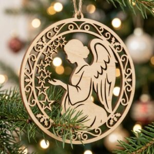 Celestial Angel Christmas Ornament, Laser Heavenly Moon and Stars Decor