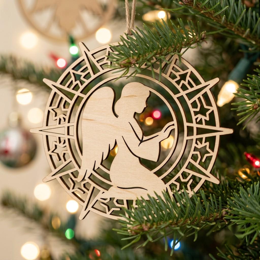 Celestial Angel Christmas Ornament, Laser Heavenly Moon and Stars Decor