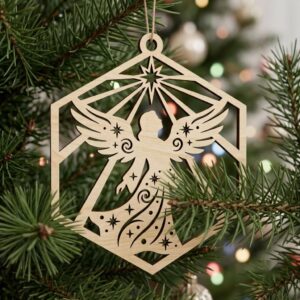 Celestial Angel Christmas Ornament, Laser Heavenly Moon and Stars Decor