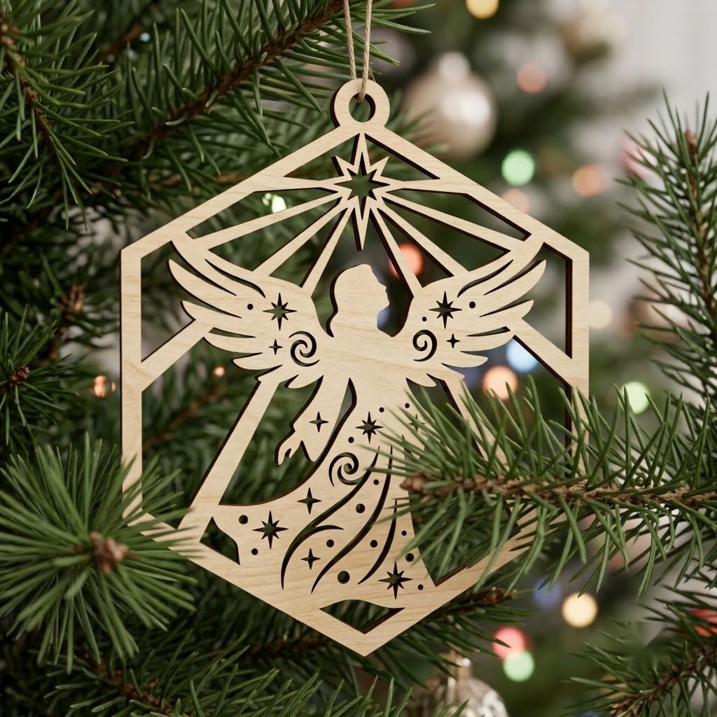 Celestial Angel Christmas Ornament, Laser Heavenly Moon and Stars Decor