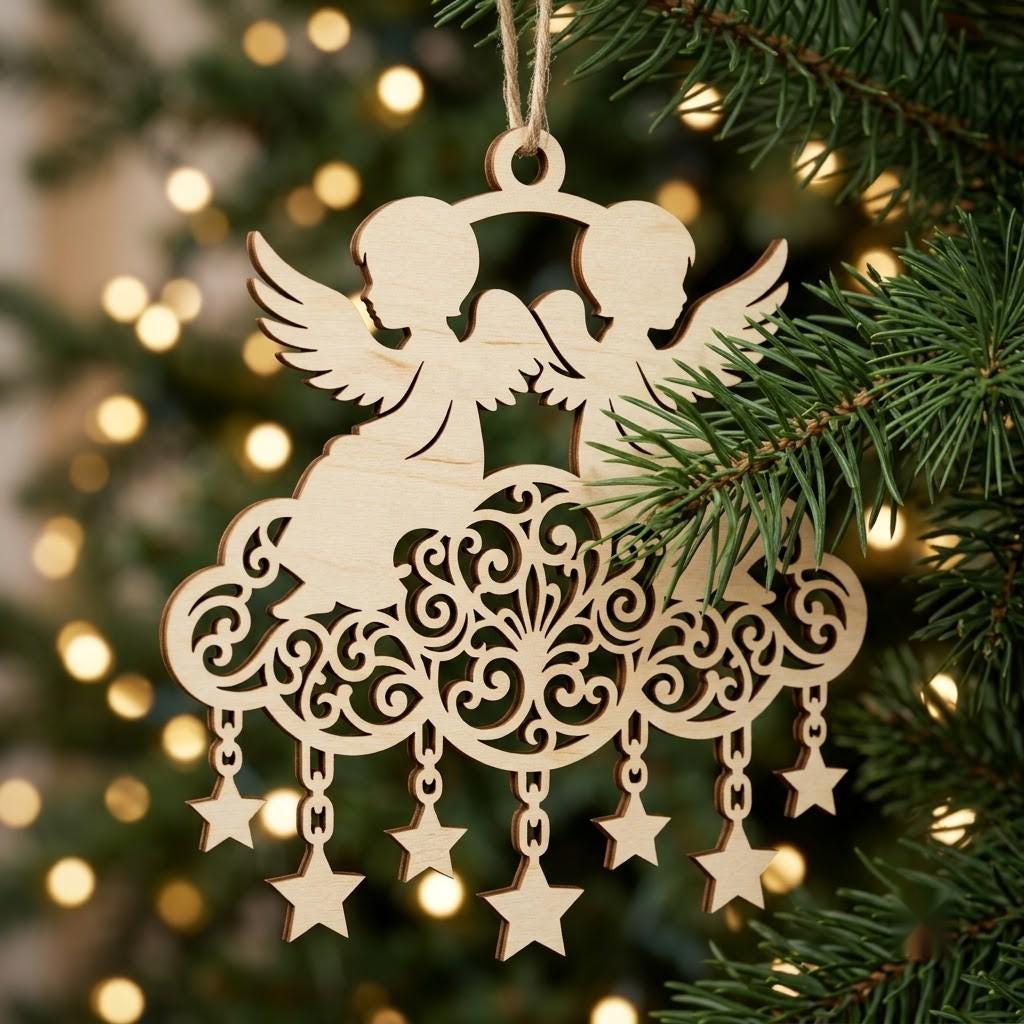 Celestial Angel Christmas Ornament, Laser Heavenly Moon and Stars Decor