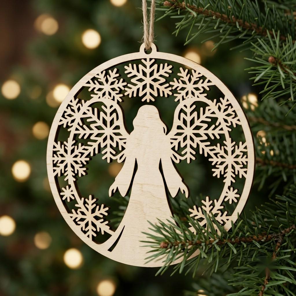 Celestial Angel Christmas Ornament, Laser Heavenly Moon and Stars Decor