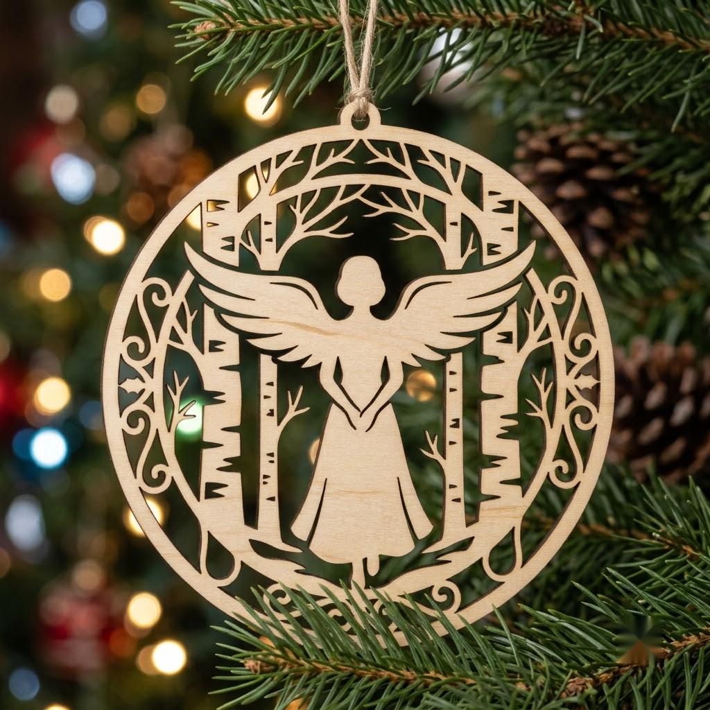 Celestial Angel Christmas Ornament, Laser Heavenly Moon and Stars Decor