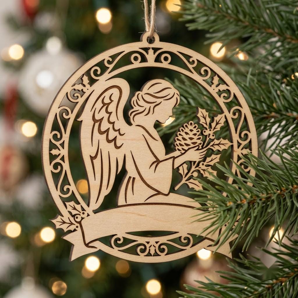 Celestial Angel Christmas Ornament, Laser Heavenly Moon and Stars Decor