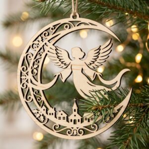 Celestial Angel Christmas Ornament, Laser Heavenly Moon and Stars Decor