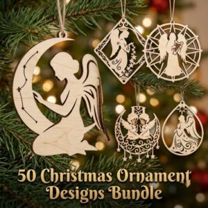Celestial Angel Christmas Ornament Template, Night Sky Star Tree Bauble Bundle