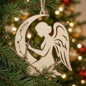 Celestial Angel Christmas Ornament Template, Night Sky Star Tree Bauble Bundle