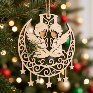 Celestial Angel Christmas Ornament Template, Night Sky Star Tree Bauble Bundle