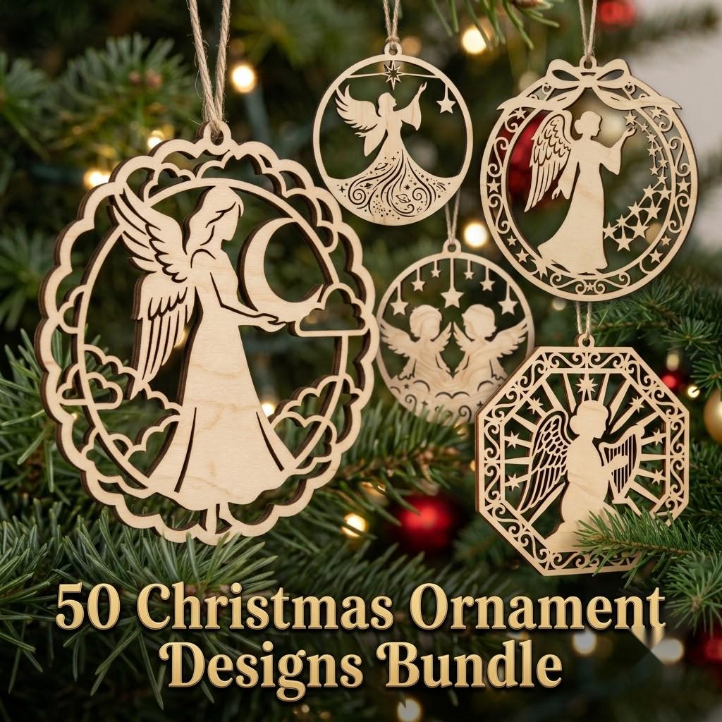 Celestial Angel Ornament Laser File Bundle, Serene Christmas Star Moon Decor