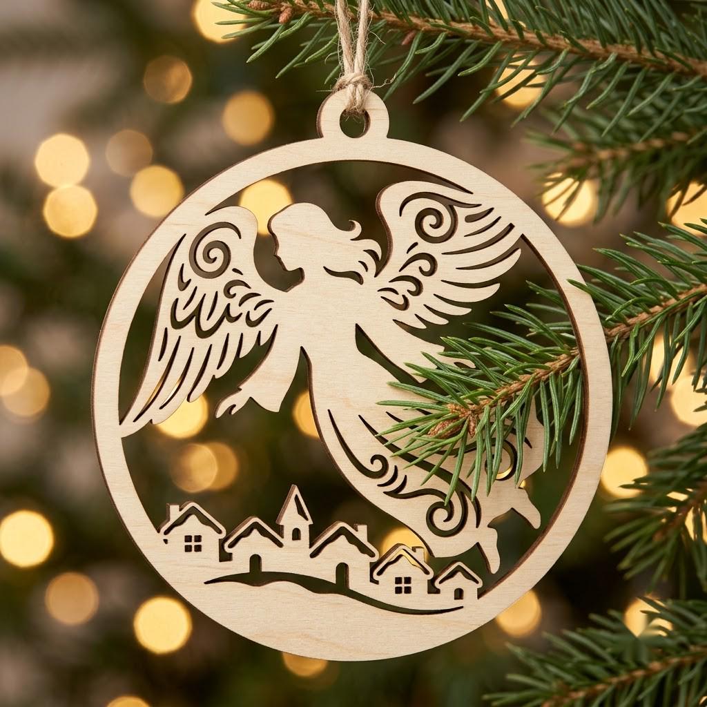 Celestial Angel Ornament Laser File Bundle, Serene Christmas Star Moon Decor