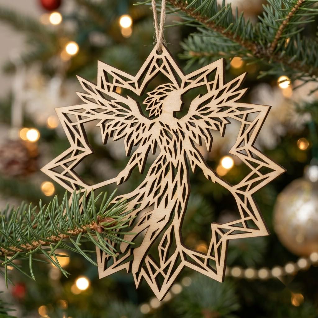 Celestial Angel Ornament Laser File Bundle, Serene Christmas Star Moon Decor