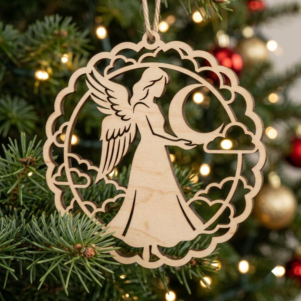 Celestial Angel Ornament Laser File Bundle, Serene Christmas Star Moon Decor