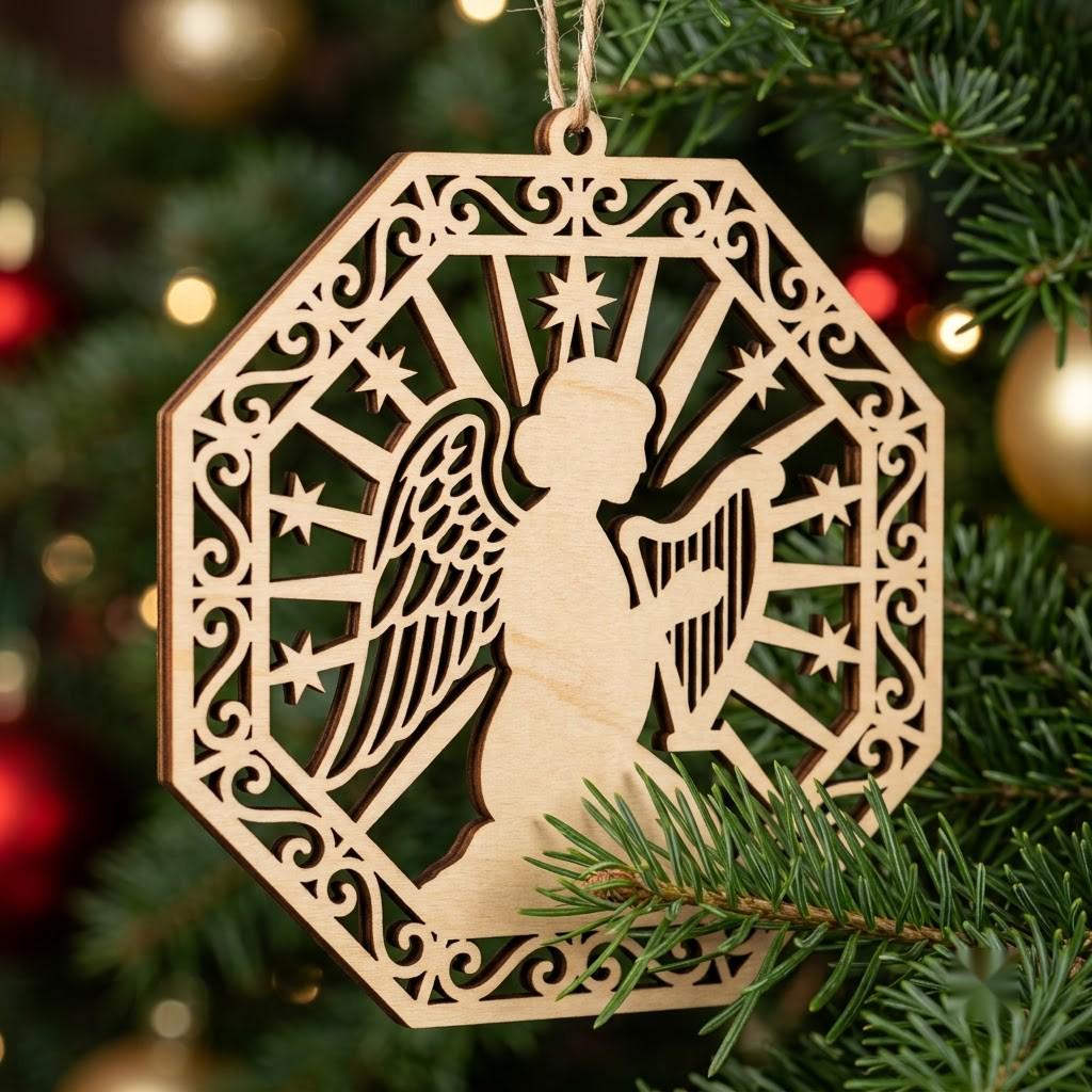 Celestial Angel Ornament Laser File Bundle, Serene Christmas Star Moon Decor