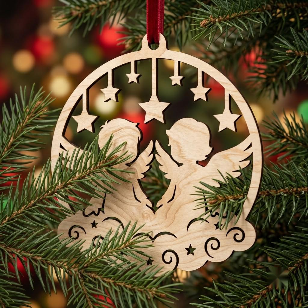 Celestial Angel Ornament Laser File Bundle, Serene Christmas Star Moon Decor