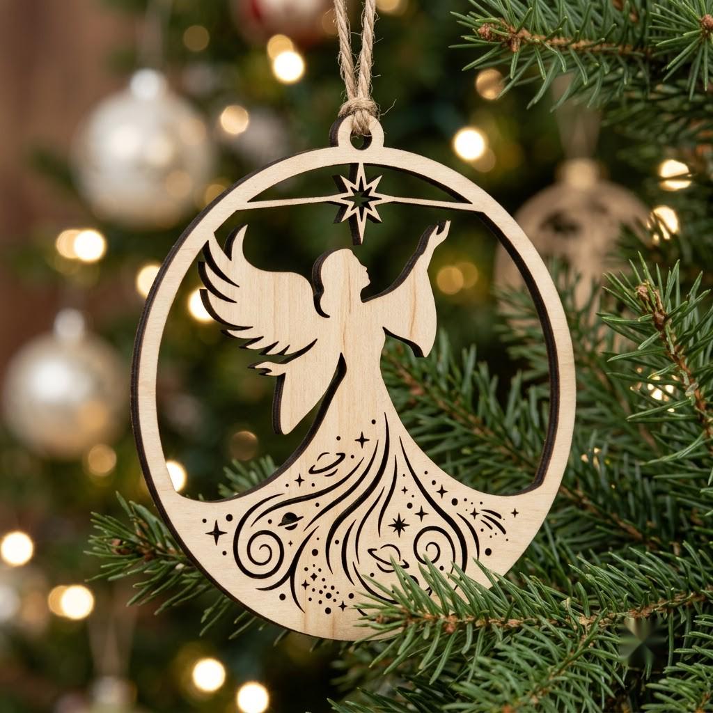 Celestial Angel Ornament Laser File Bundle, Serene Christmas Star Moon Decor