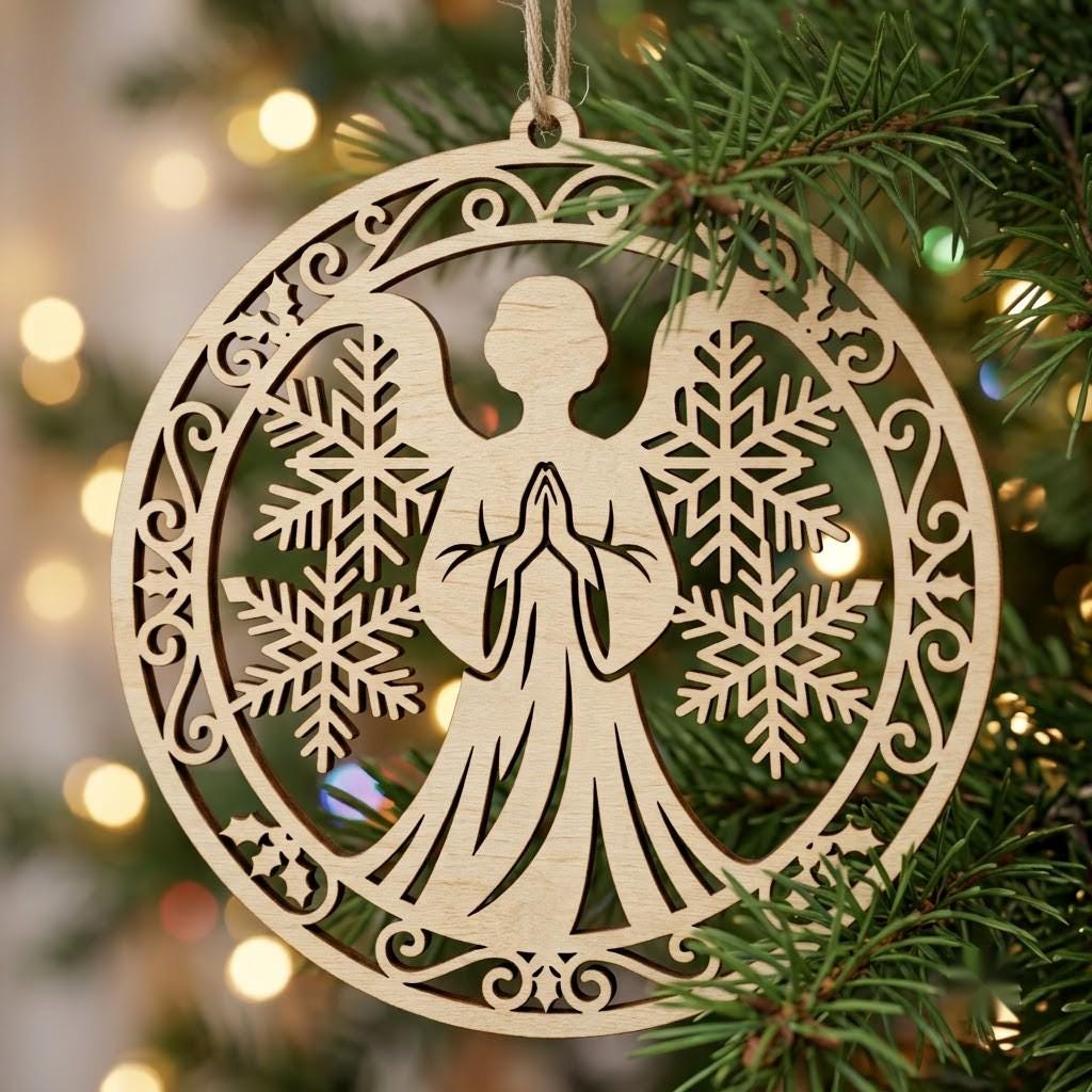 Celestial Angel Ornament Laser File Bundle, Serene Christmas Star Moon Decor