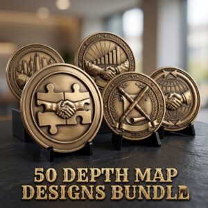 Challenge Coin Engraving File, Handshake Depth Map, Corporate Gift PNG Bundle, Relief Art