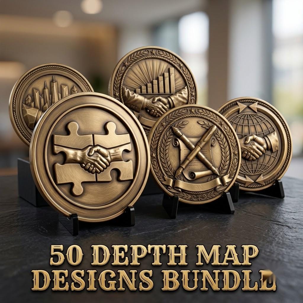 Challenge Coin Engraving File, Handshake Depth Map, Corporate Gift PNG Bundle, Relief Art