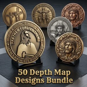 Christian Challenge Coin Depth Map, Jesus Engraving Relief Bundle, Religious Art