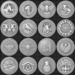 Christian Nativity Coin Depth Map, Manger Animals Relief for Laser Engraving