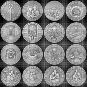 Christian Nativity Coin Depth Map, Manger Animals Relief for Laser Engraving