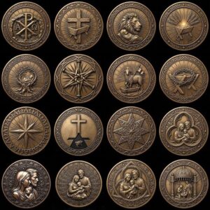 Christian Nativity Coin Depth Map, Manger Animals Relief for Laser Engraving