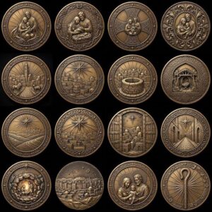 Christian Nativity Coin Depth Map, Manger Animals Relief for Laser Engraving