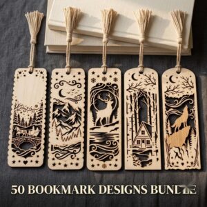Christmas Bookmark SVG Bundle, Winter Wonderland Landscapes, Reindeer Cabin Designs