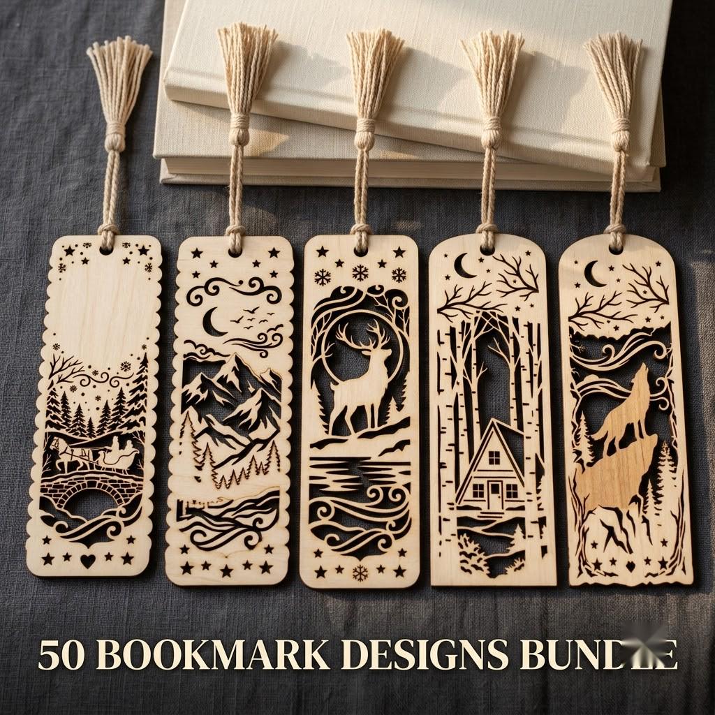 Christmas Bookmark SVG Bundle, Winter Wonderland Landscapes, Reindeer Cabin Designs