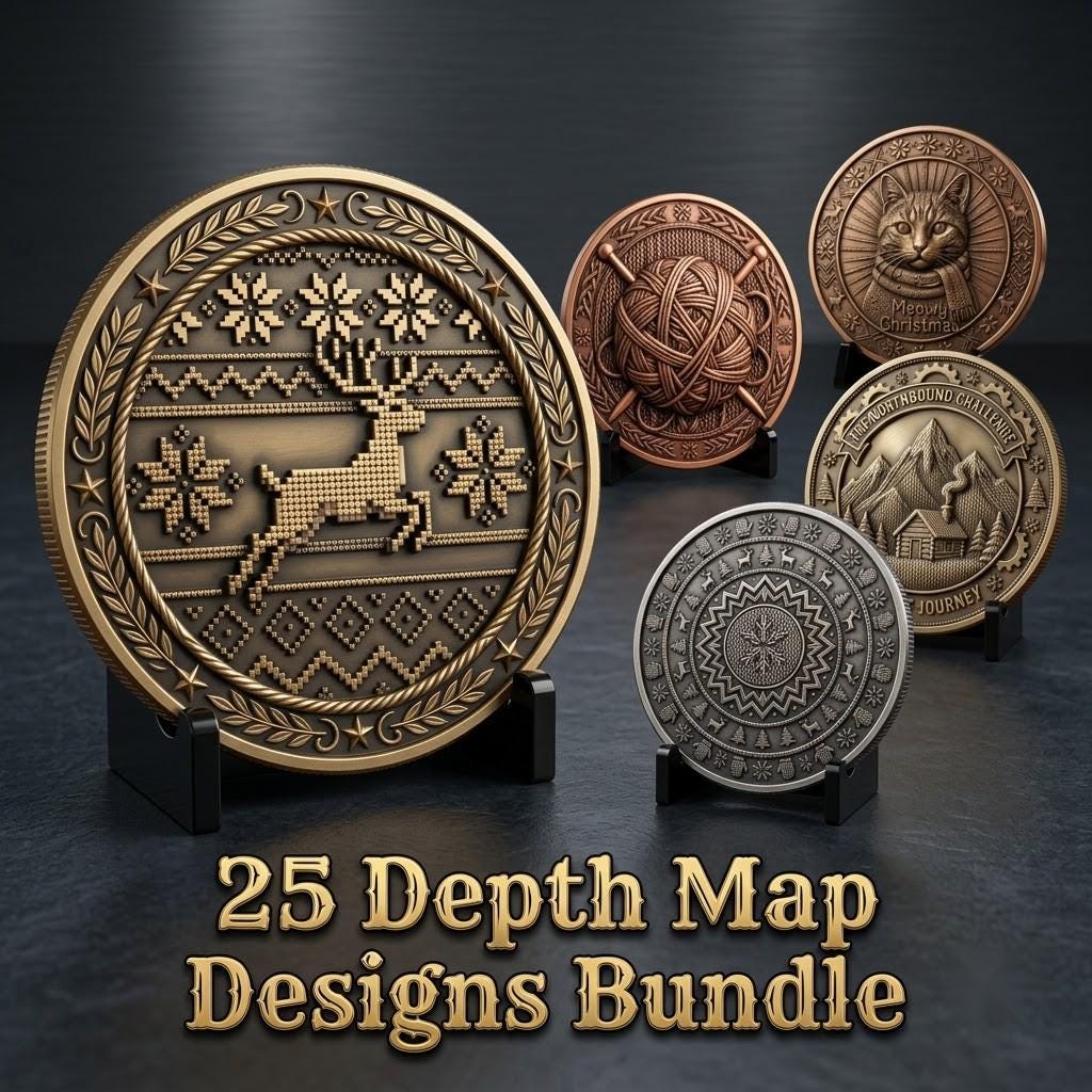 Christmas Challenge Coin Engraving File, Ugly Sweater Relief Bundle