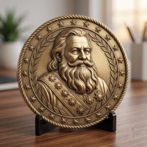 Christmas Challenge Coin, Santa Laser Engraving File, Grayscale PNG