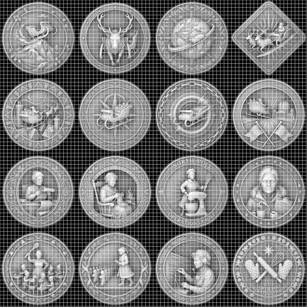 Christmas Depth Map, Santa Sleigh Relief PNG, Coin Engraving Bundle