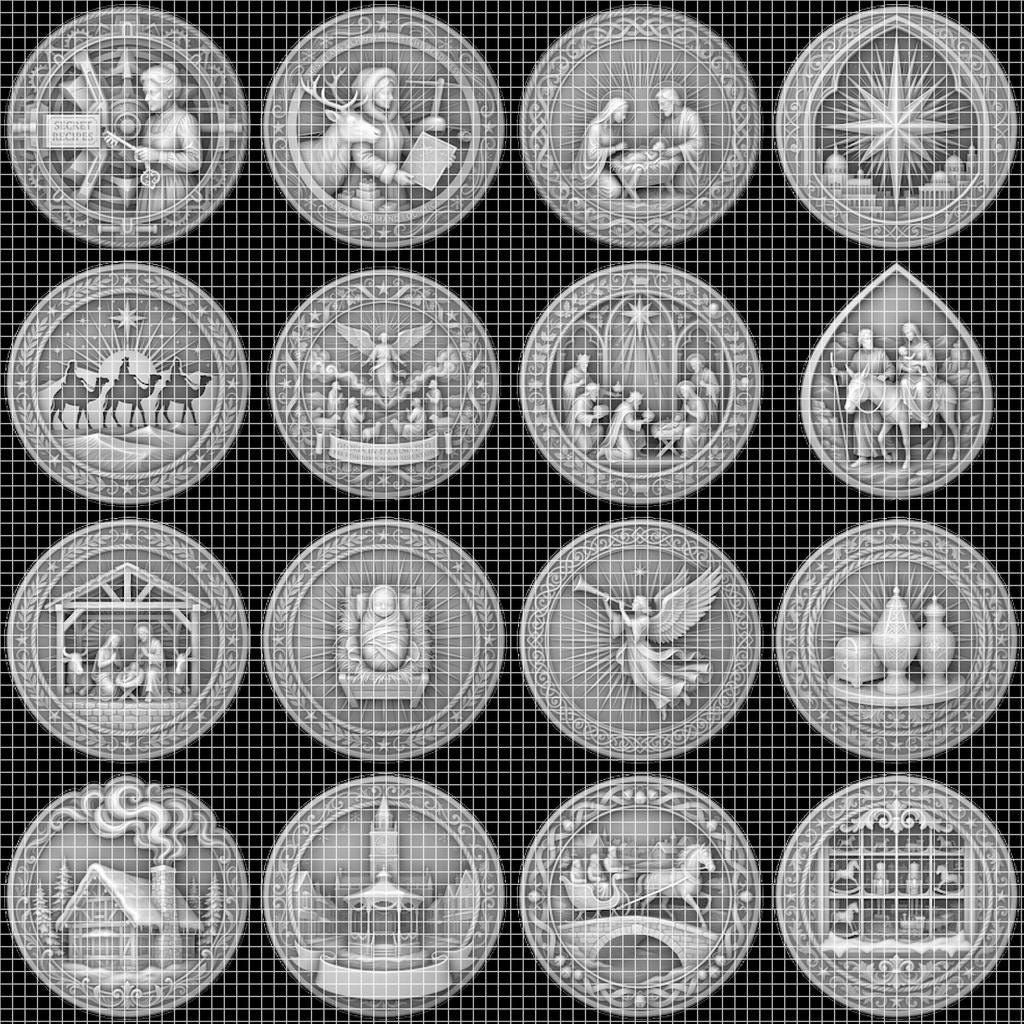 Christmas Depth Map, Santa Sleigh Relief PNG, Coin Engraving Bundle
