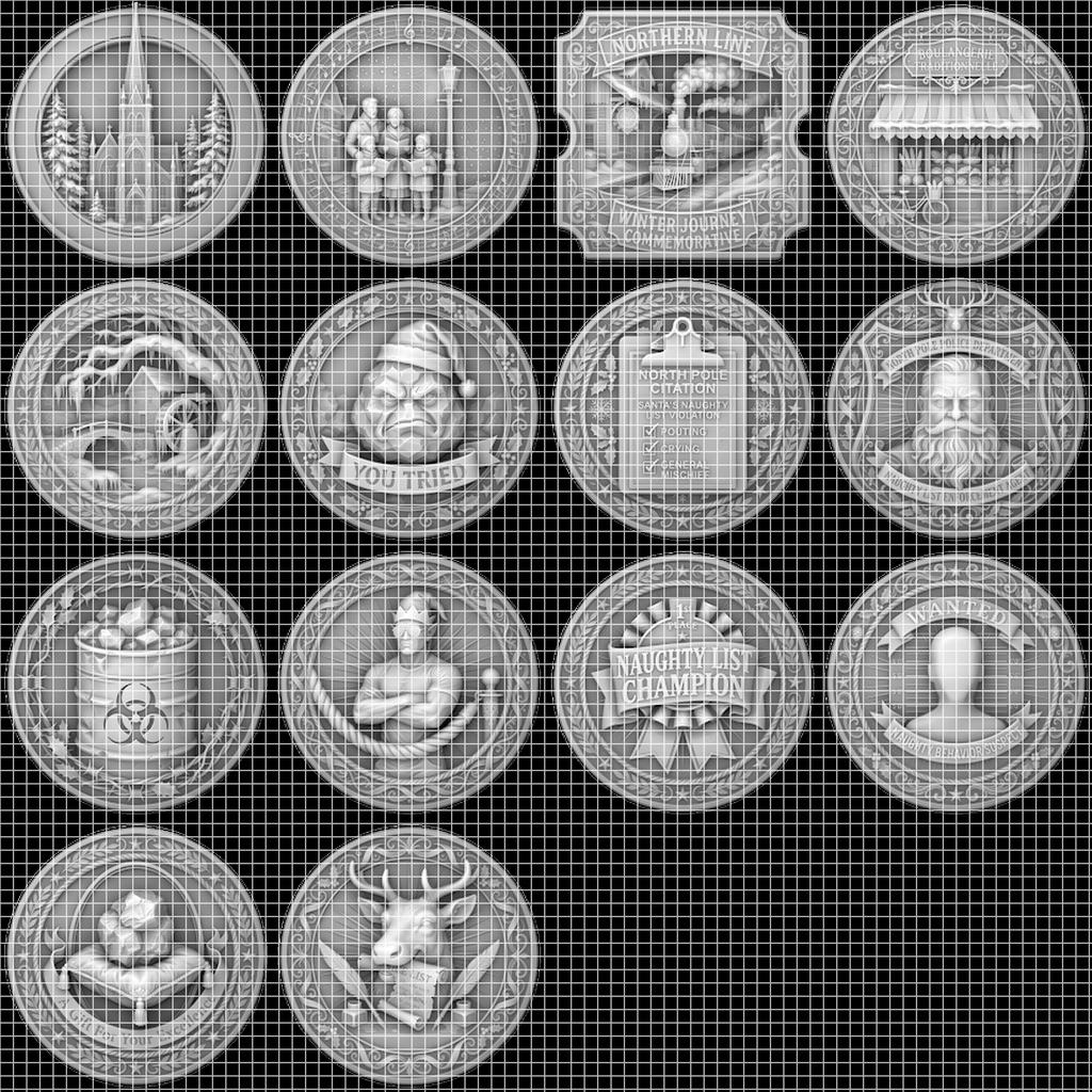 Christmas Depth Map, Santa Sleigh Relief PNG, Coin Engraving Bundle