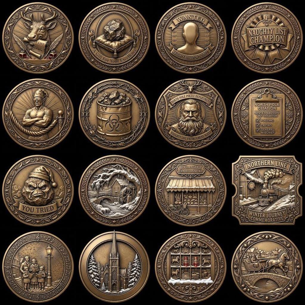 Christmas Depth Map, Santa Sleigh Relief PNG, Coin Engraving Bundle