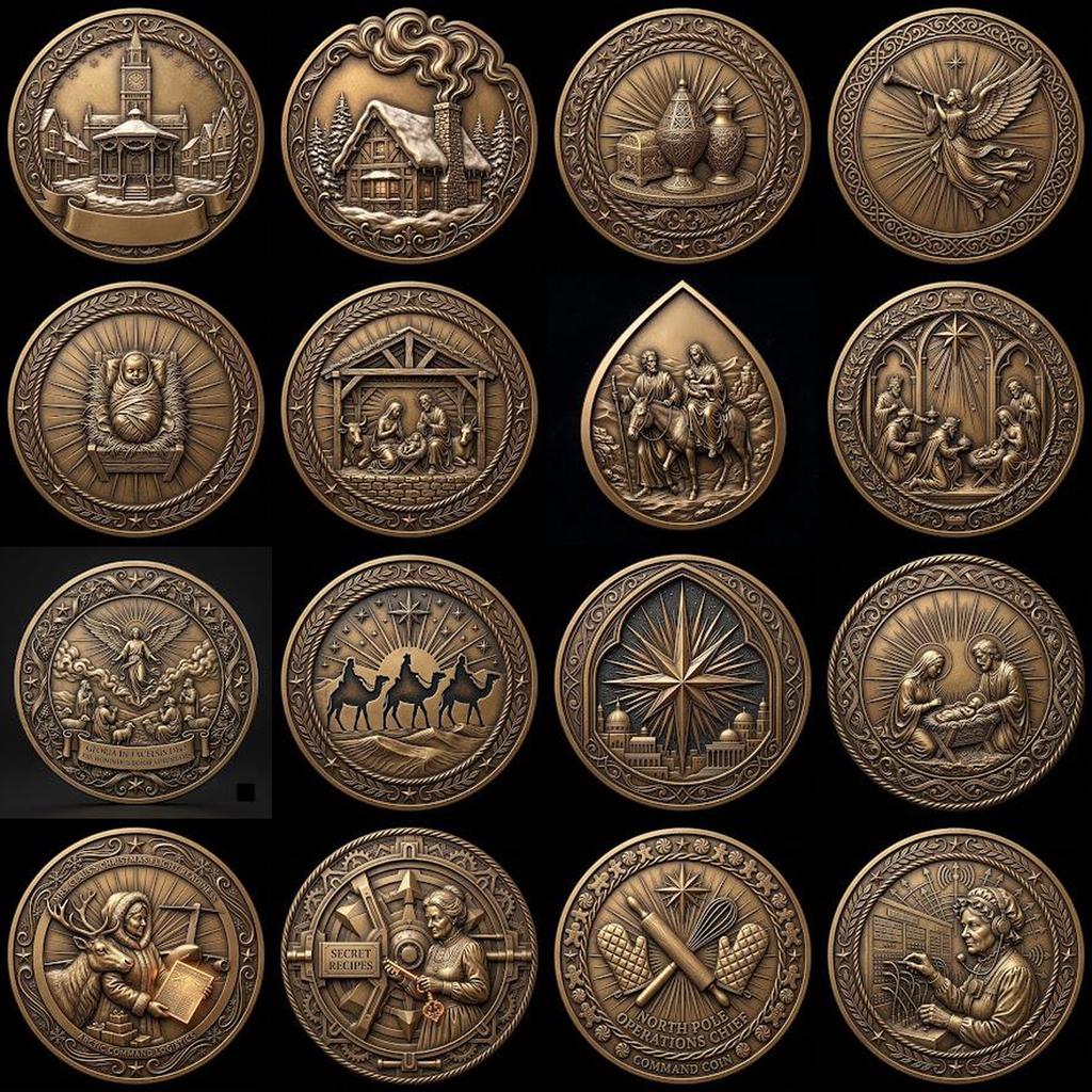 Christmas Depth Map, Santa Sleigh Relief PNG, Coin Engraving Bundle