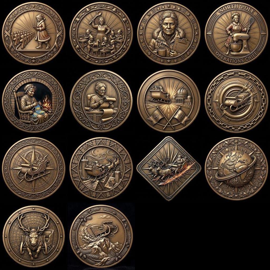 Christmas Depth Map, Santa Sleigh Relief PNG, Coin Engraving Bundle