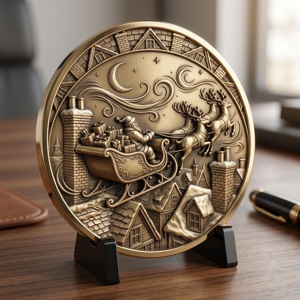Christmas Depth Map, Santa Sleigh Relief PNG, Coin Engraving Bundle