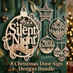 Christmas Door Hanger Bundle, Giant Tree Ornaments, 8 Wood Greeting Designs