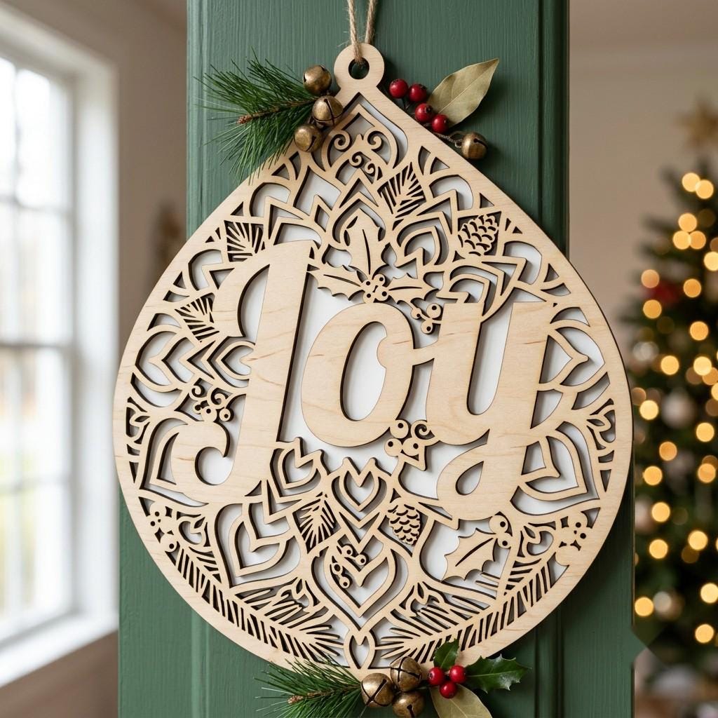 Christmas Door Hanger Bundle, Giant Tree Ornaments, 8 Wood Greeting Designs