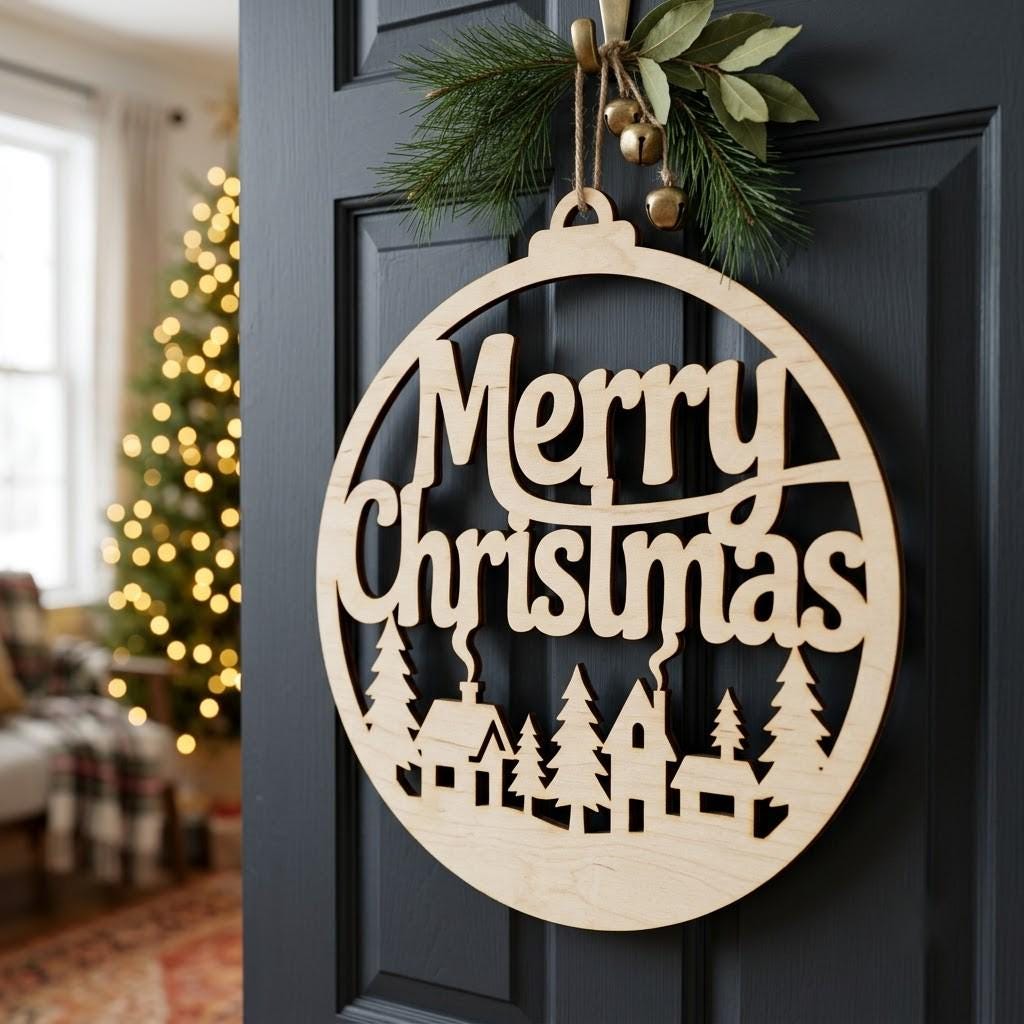 Christmas Door Hanger Bundle, Giant Tree Ornaments, 8 Wood Greeting Designs