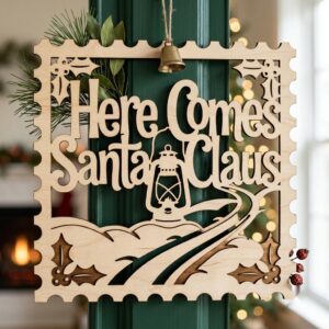 Christmas Door Hanger Sign, 3D Winter Forest Cabin Art