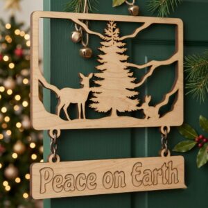Christmas Door Hanger Sign, 3D Winter Forest Cabin Art
