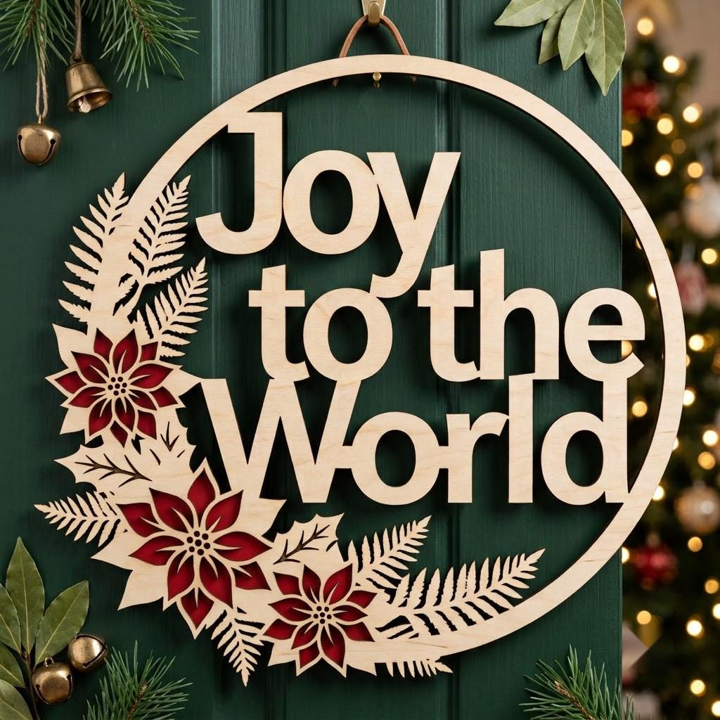 Christmas Door Hanger Sign, 3D Winter Forest Cabin Art