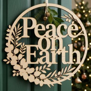 Christmas Door Hanger Sign, 3D Winter Forest Cabin Art