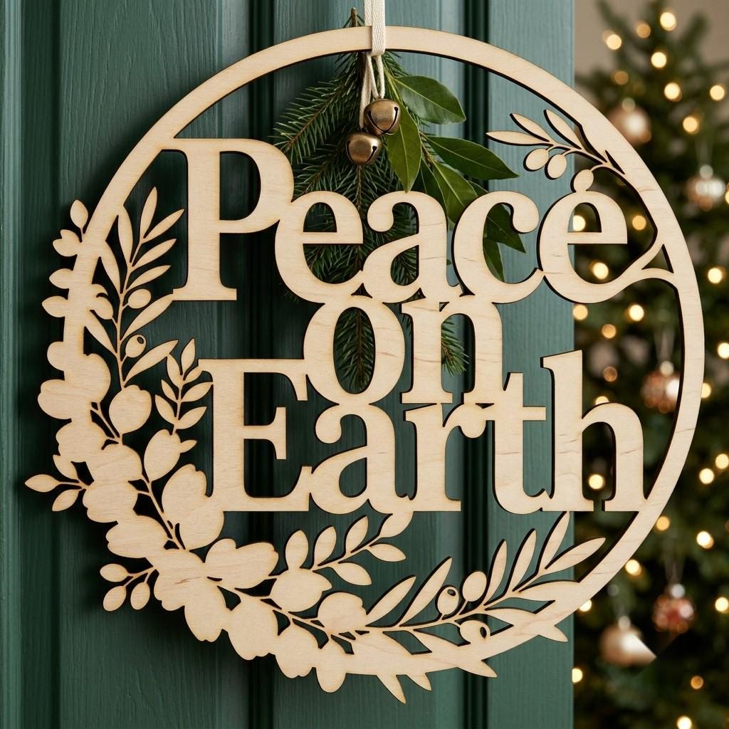Christmas Door Hanger Sign, 3D Winter Forest Cabin Art